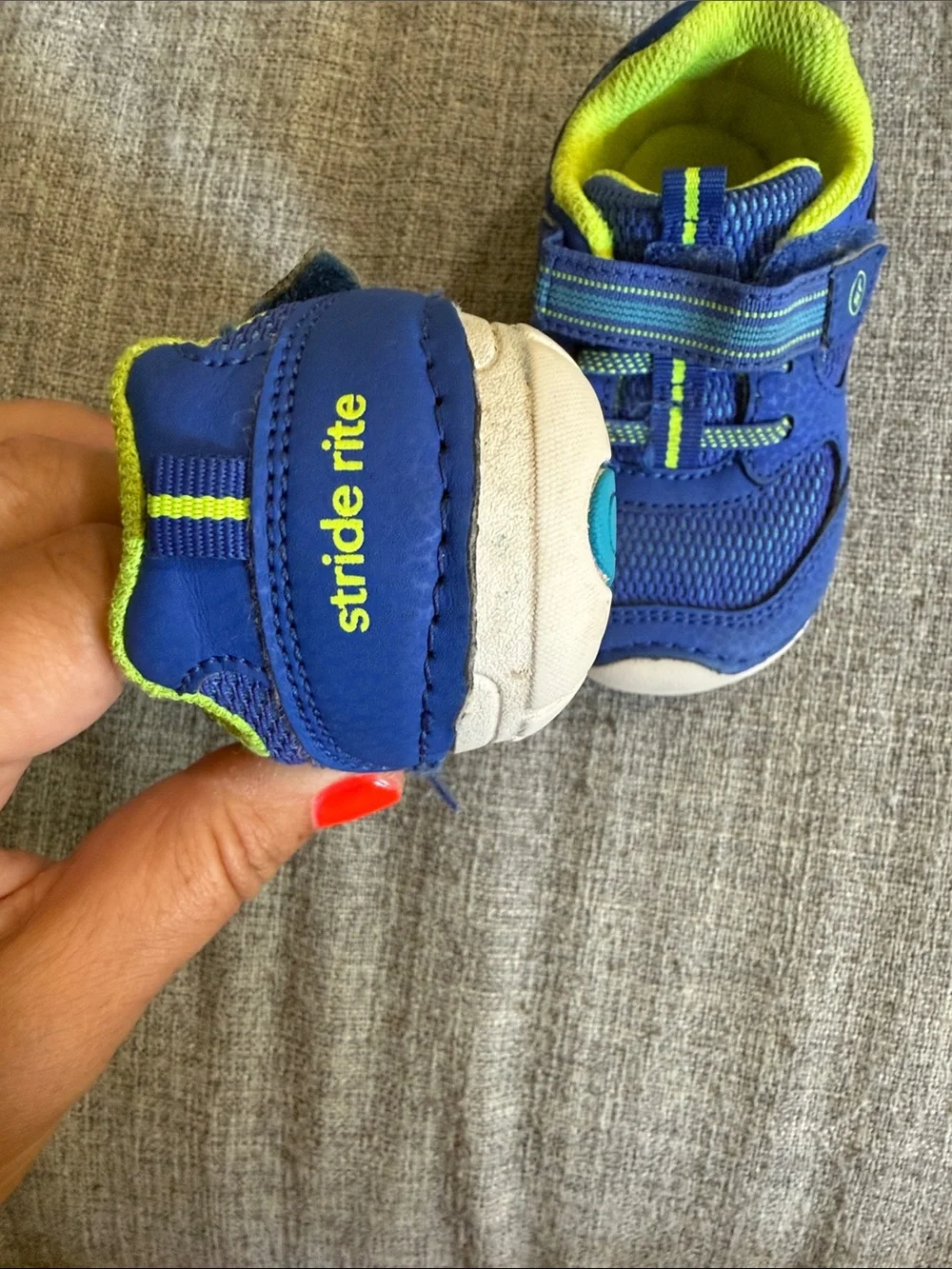 Stride Rite Blue and Neon Green Toddler Athletic Sneakers